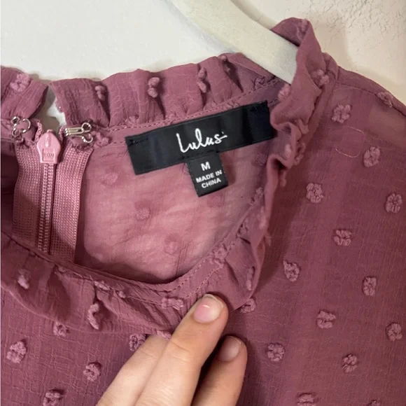 Lulu’s Rose Mauve Lace Trim Midi Dress | Tiered Swiss Dot | Size M - Picture 5 of 8